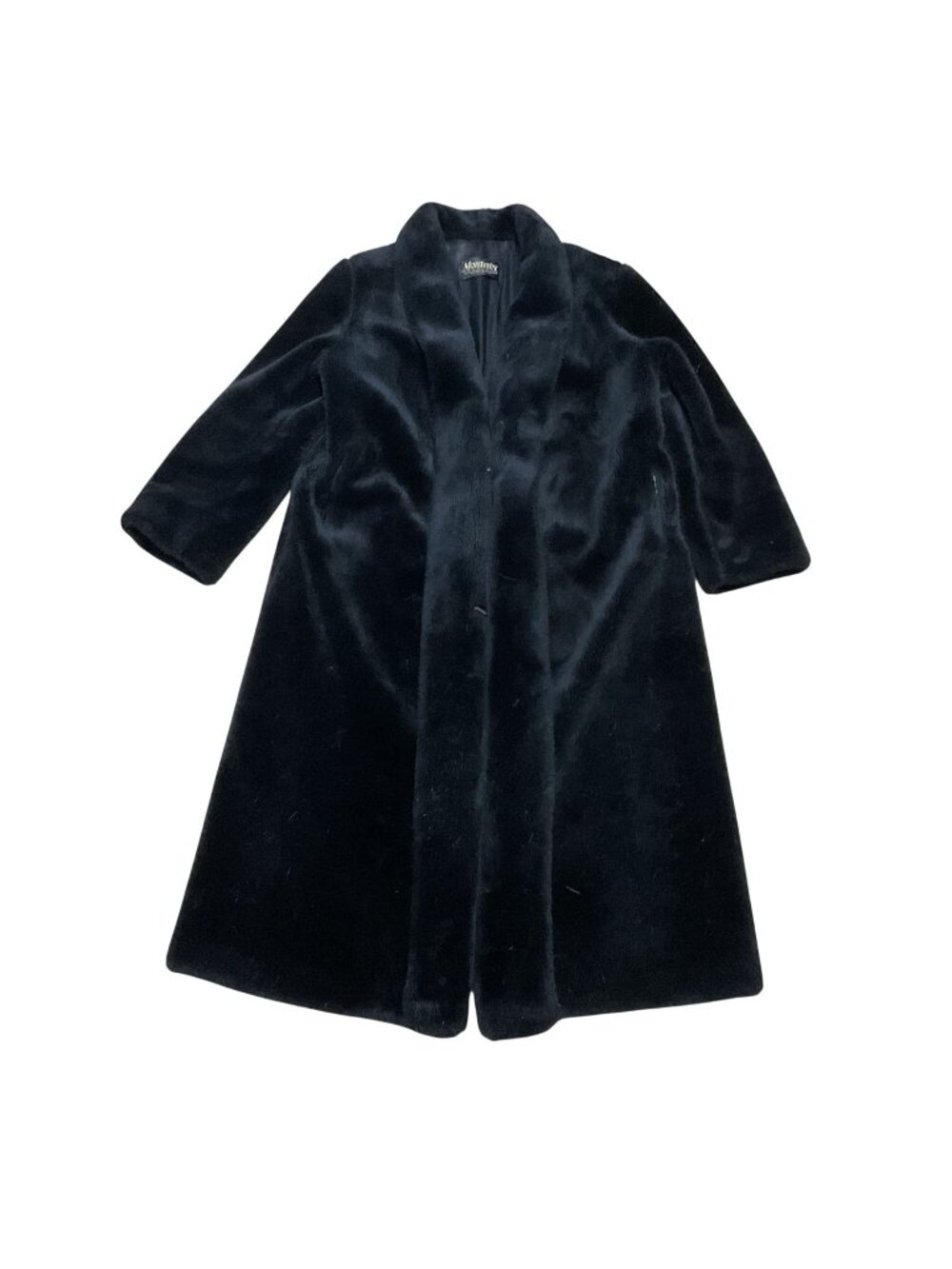 Vtg Monterey Fashions Black Faux Fur Coat Sz M Length Fully Lined Made In USA